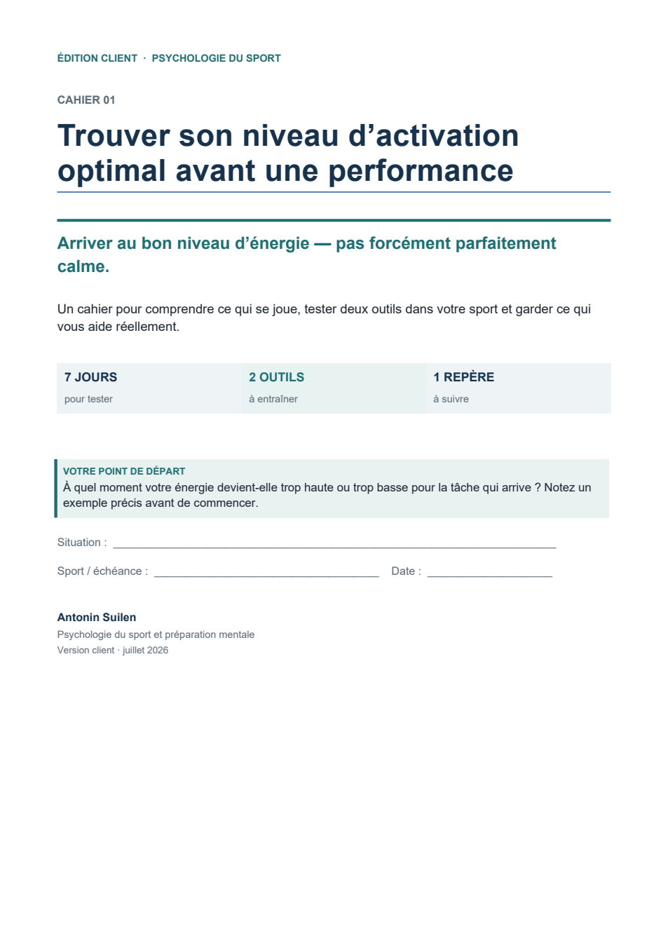 Aperçu flouté du cahier athlète sur le niveau d’activation optimal