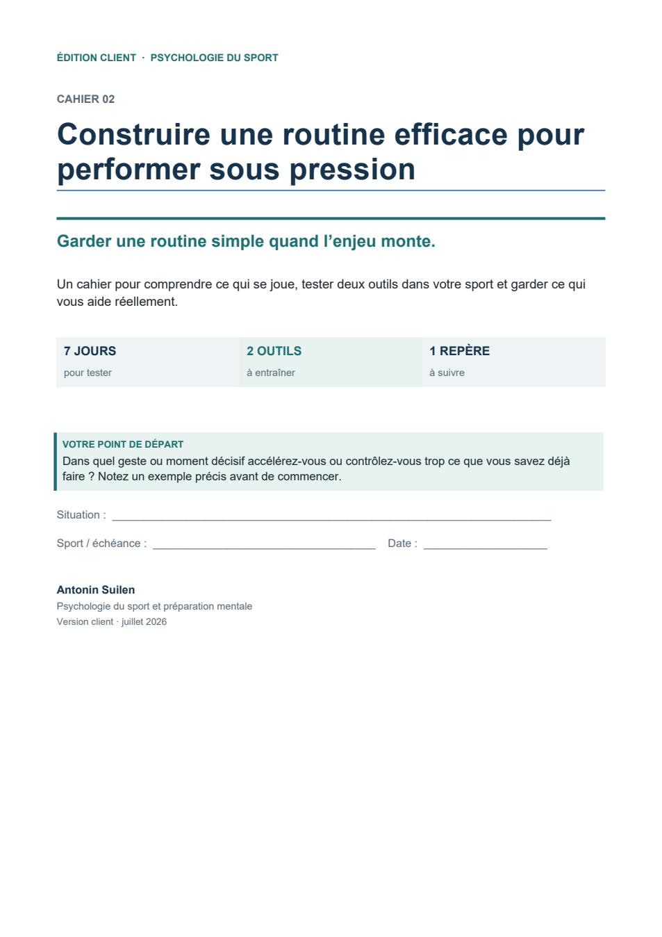 Aperçu flouté du cahier athlète sur la routine sous pression